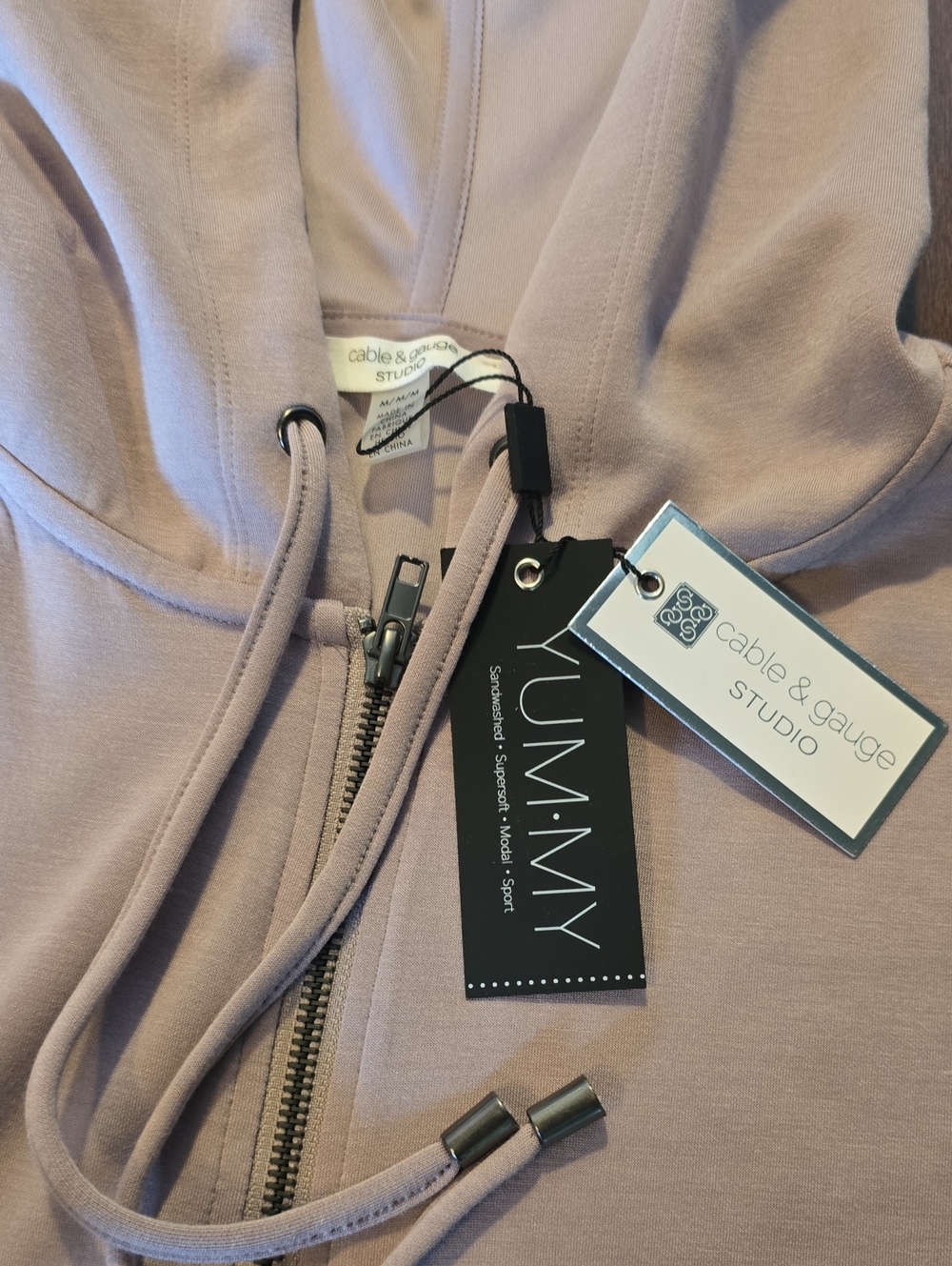 Cable & Gauge Yummy Studio Bi Level Lavender Zip-Front Hoodie Drawstring NEW M - Picture 6 of 11